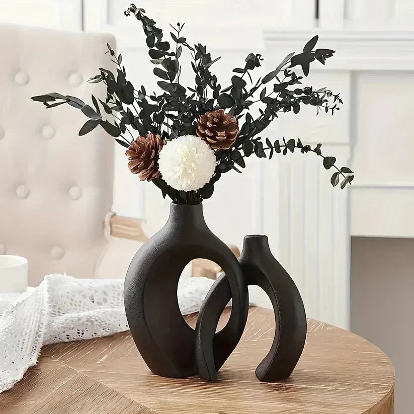 DuoFlora - Ceramic Flower Vase Room Decor ZYLA HOMES Black 